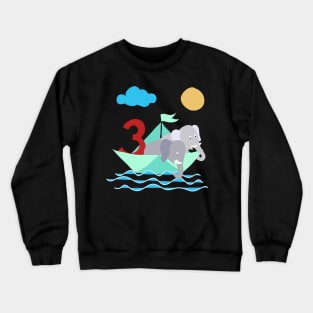 Elephants In Paper Boat Sea 3 Years Birthday Crewneck Sweatshirt